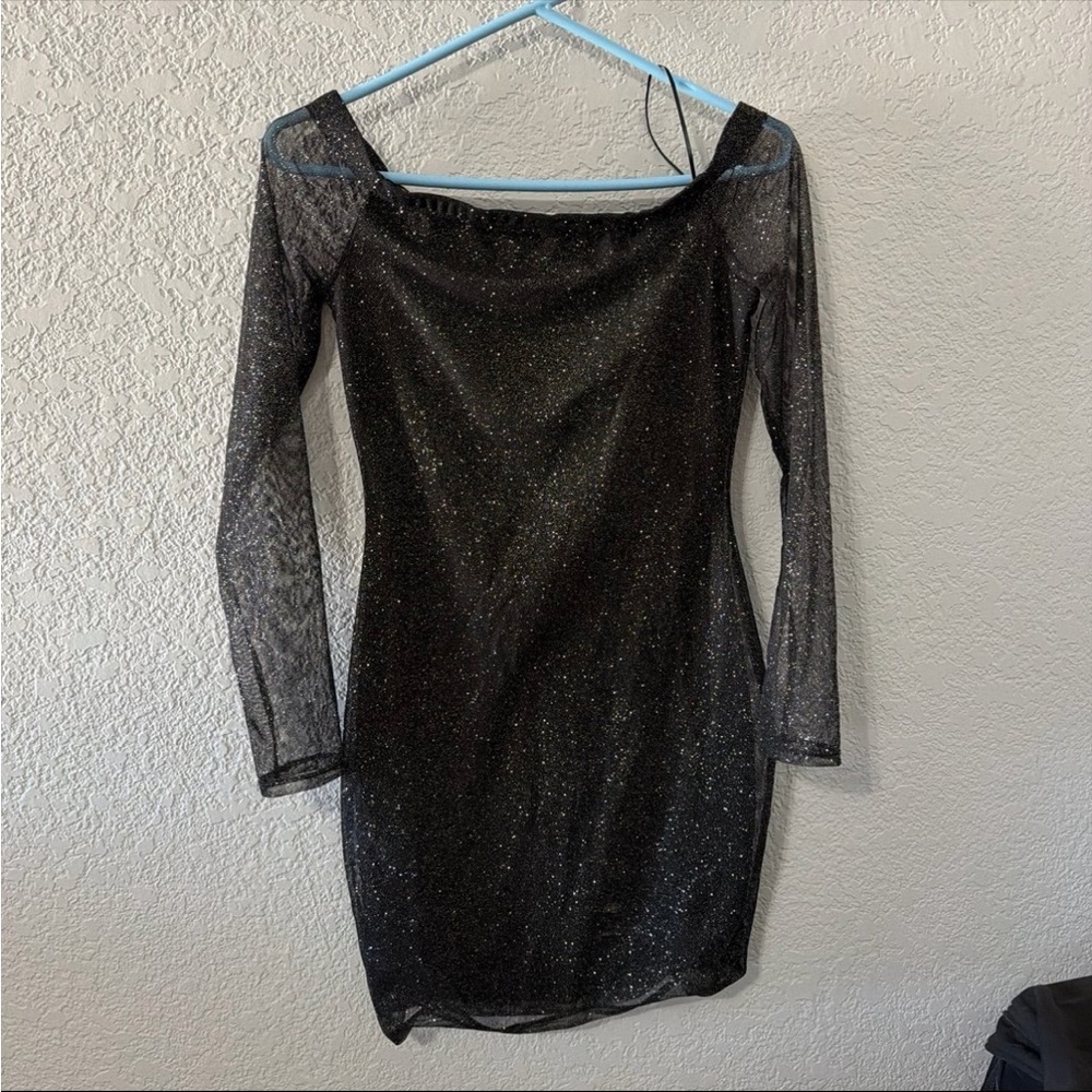 Lovely Day Black Sparkle Long Sleeve Dress
